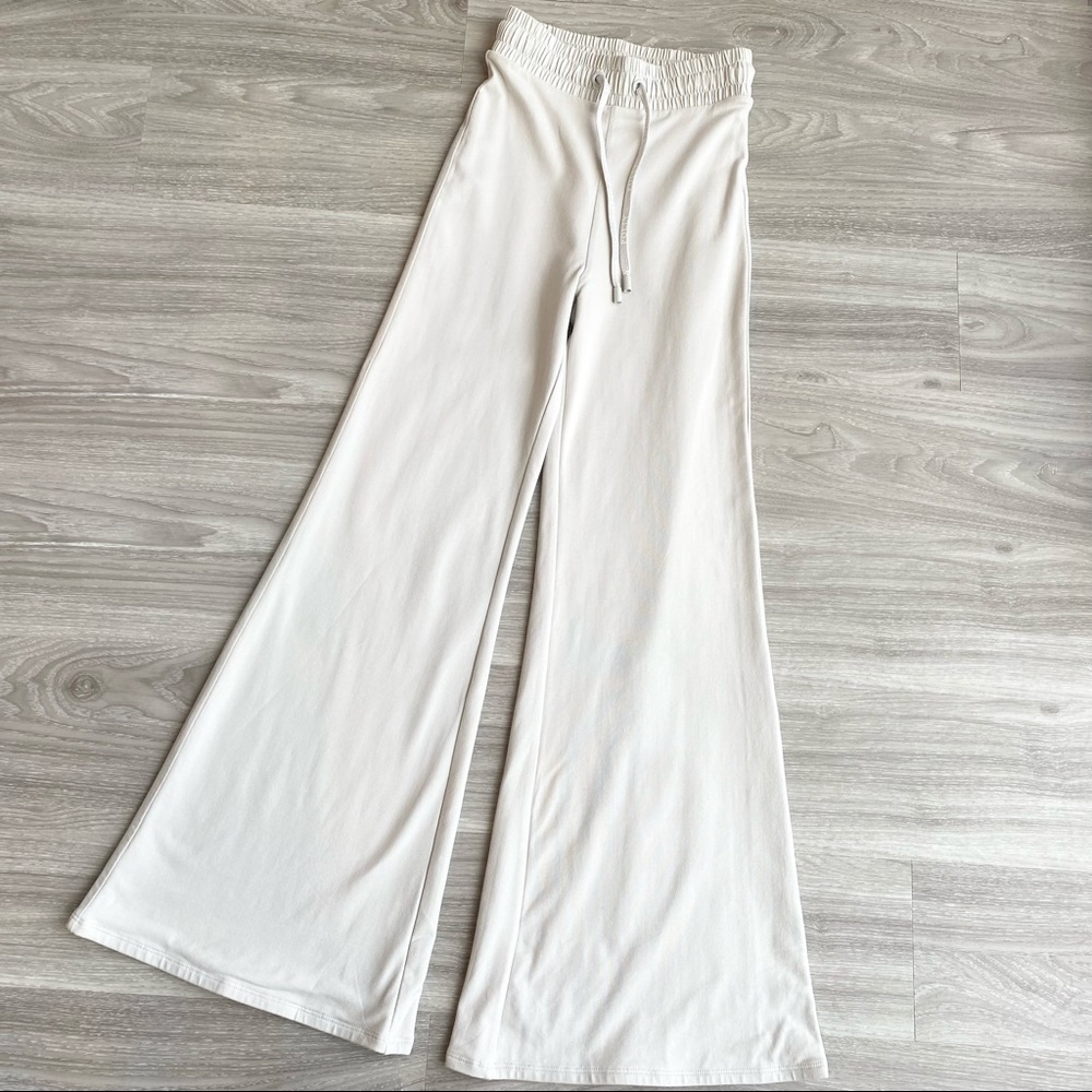 Oh Polly super soft stretchy flare wide leg drawstring pants cream Small